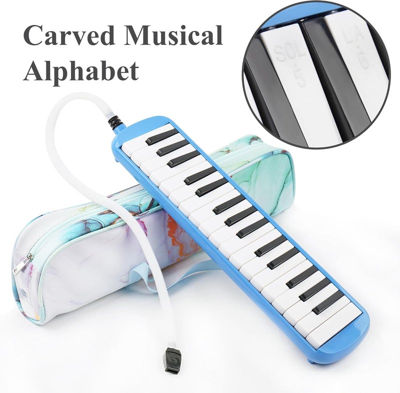 Haecsfl 32 Keys Melodica Instrument, Soprano Melodica Air Piano Keyboard Pianica with 2 Soft Long Tubes, 2 Short Mouthpieces and Carrying Bag(6-Blue) - Image 2